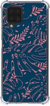 Anti Shock hybrid Case Geschikt voor Samsung Galaxy A12 Silicone Hoesje met transparante rand Palm Leaves