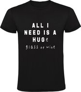 All i need is a Huge glass of wine Heren t-shirt | knuffel | wijn | Zwart