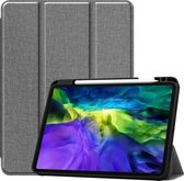 Stoffen denim TPU slimme tablet lederen tas met slaapfunctie en drievoudige beugel en pensleuf (grijs)