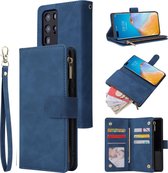Voor Huawei P40 Pro multifunctionele horizontale flip lederen tas, met kaartsleuf en houder & rits portemonnee en fotolijst (blauw)