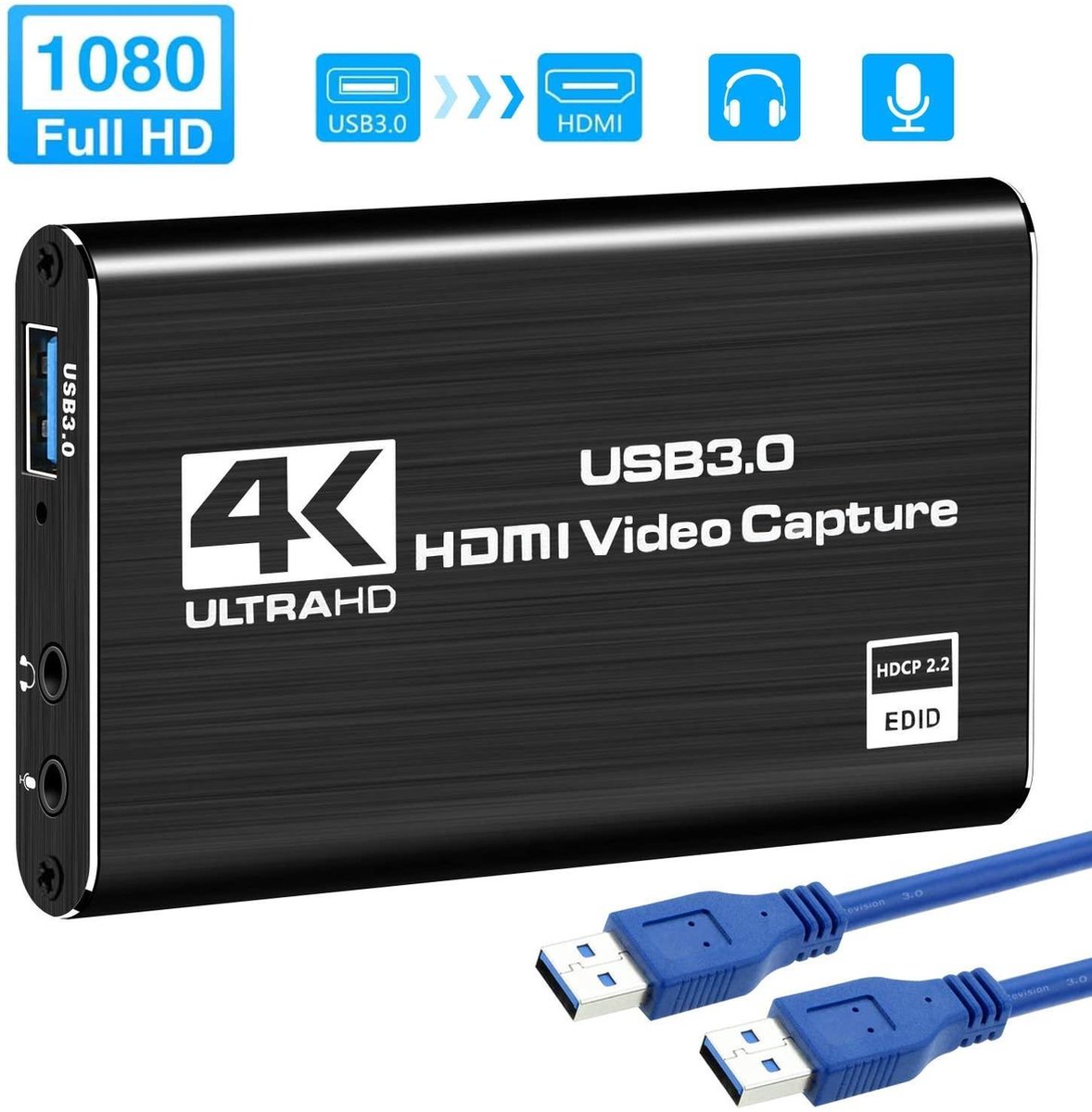Carte de capture vidéo HD compatible HDMI, streaming pour PS4 5 Nintendo  Switch, 1080P, 60fps, USB 3.0, sortie en boucle
