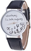 Fako Bijoux® - Horloge - Whatever, I'm Late Anyway - Zwart/Wit