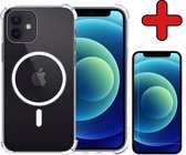 Hoes voor iPhone 12 Hoesje Geschikt Voor Magsafe Compatible Shockproof Hoes Siliconen Case Met Screenprotector - Transparant