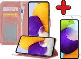 Samsung A52 Hoesje Book Case Met Screenprotector - Samsung Galaxy A52 Hoesje Wallet Case Portemonnee Hoes Cover - rose Goud