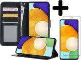 Samsung A52 Hoesje Book Case Met Screenprotector - Samsung Galaxy A52 Case Hoesje Wallet Cover - Samsung A52 Hoesje Met Screenprotector - Zwart