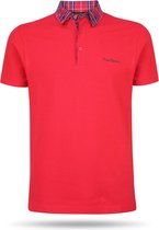 Pierre Cardin - Heren Polo SS Checked Collar Polo - Rood - Maat S