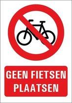Geen fietsen plaatsen bord met tekst 210 x 297 mm