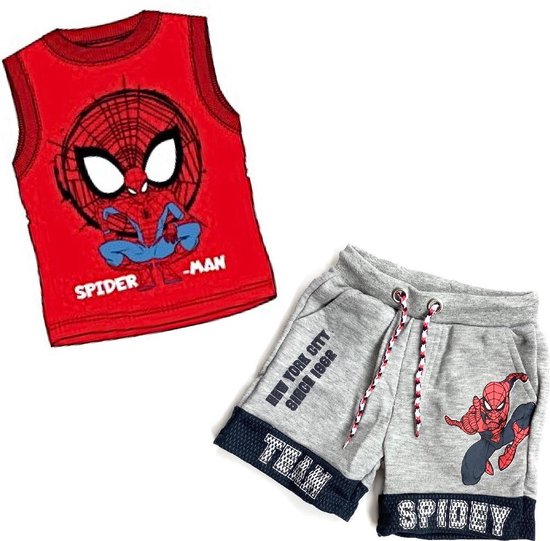 Marvel Spiderman set - korte broek van joggingstof + mouwloos shirt -  rood/grijs -... | bol.com
