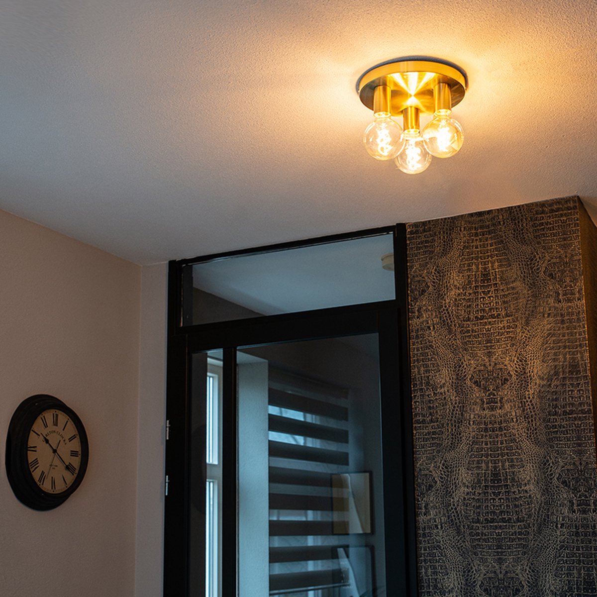 Qazqa Moderne Plafondlamp Zwart Met Goud 47 Cm Duo Kap