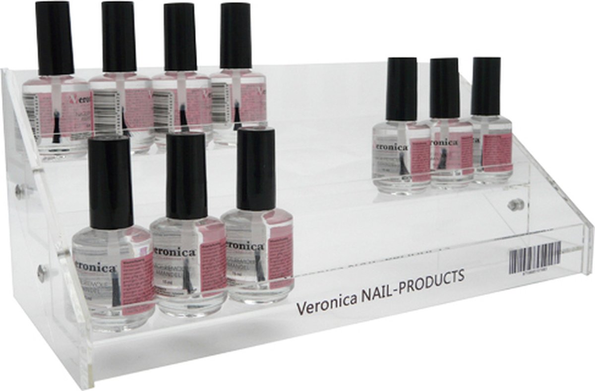 Goedkoopste Acryl rek voor nagellakken, gel lak, stripers, nagellak met 3-niveaus. Nagellak rek voor 24-27 flesjes, ook voor gel nagellak / gelnagellak te gebruiken. Nagellak rek kan staand of hangend worden geplaatst. Perfect voor uw nagelstudio.