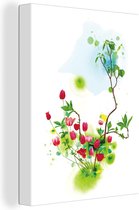 Canvas Schilderij Geschilderde bloemen op een witte achtergrond - 90x120 cm - Wanddecoratie