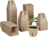 relaxdays pots de culture biodégradables - lot de 80 - pots en fibre - pot à découper en papier - carré