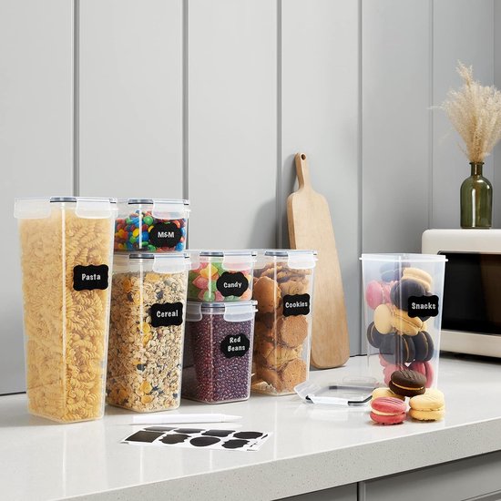 LIEBTHAL Mason Potten met clipdeksels [6 x 1500 ml] - luchtdichte voorraadpotten met deksels - vaatwasmachinebestendige ijzeren potten - draadijzeren potten met labels en pen - vierkante