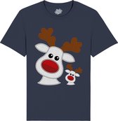 Rendier Buddies - Foute Kersttrui Kerstcadeau - Dames / Heren / Unisex Kleding - Grappige Kerst Outfit - Knit Look - T-Shirt - Unisex - Navy Blauw - Maat L