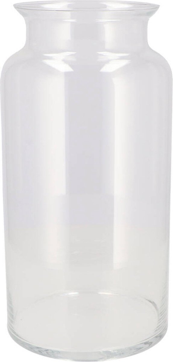 DK Design Bloemenvaas melkbus fles model Milky - transparant glas - 19 x 30 cm - mondgeblazen