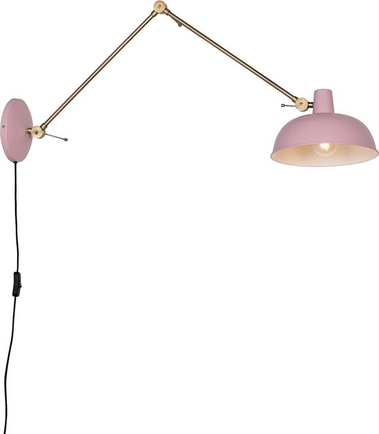 QAZQA milou - Retro Wandlamp voor binnen - 1 lichts - D 100 cm - Roze - Woonkamer | Slaapkamer | Keuken