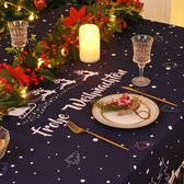 Kersttafelkleed blauw wit tafelkleed afwasbaar outdoor tafelkleed vierkant waterdicht cartoon huizen boom eland tafelkleed voor winter vakantie wooncultuur 140 x 140 cm