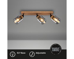 BRILONER - Plafondlamp - 2486035 - Zwenkbaar - E27 fitting - Rookglas - Gloeilamp niet inbegrepen - 50 x 11 x 11,5 cm - Zwart hout