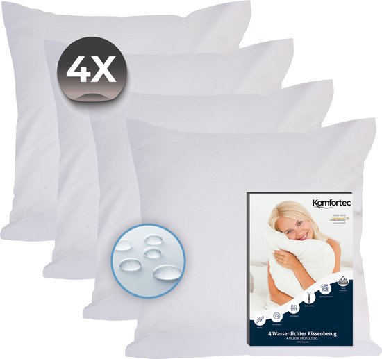 Komfortec Set de 4 Protections pour coussin Imperméables 60x60 cm - Housse de Coussin Respirante- Taies d'oreiller Hypoallergéniques - Anti-acariens.