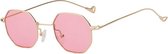 KIMU roze bril octagonal - achthoekige glazen zonnebril goud vintage