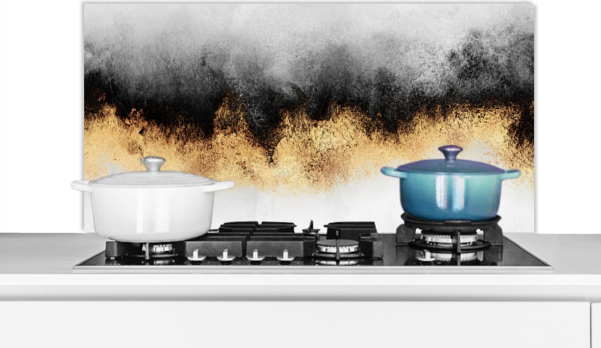 Spatscherm keuken - Abstract - Goud - Luxe - Kunst - Keuken achterwand - Keuken - 100x50 cm - Spatwand