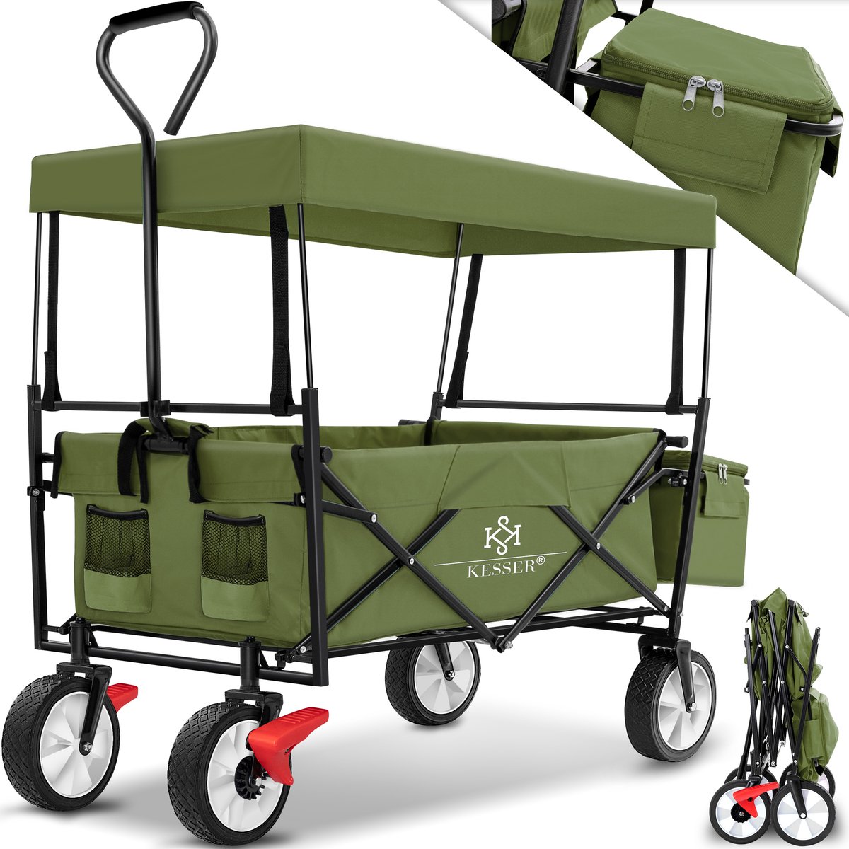 KESSER® Bolderkar opvouwbaar Bolderwagen tot 100 kg draagvermogen - Strandkar met massieve banden Transportkar - Khaki