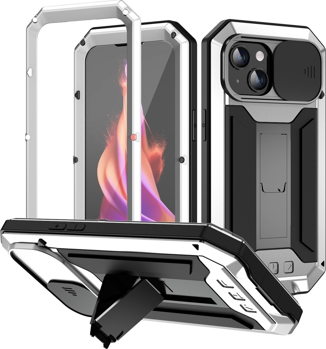 Fonu Stofdicht metalen hoes Geschikt Voor iPhone 15 Plus - Zilver