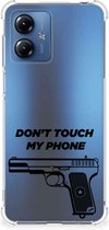 Cover Case Geschikt voor Motorola Moto G14 Telefoonhoesje met doorzichtige rand Pistol Don't Touch My Phone