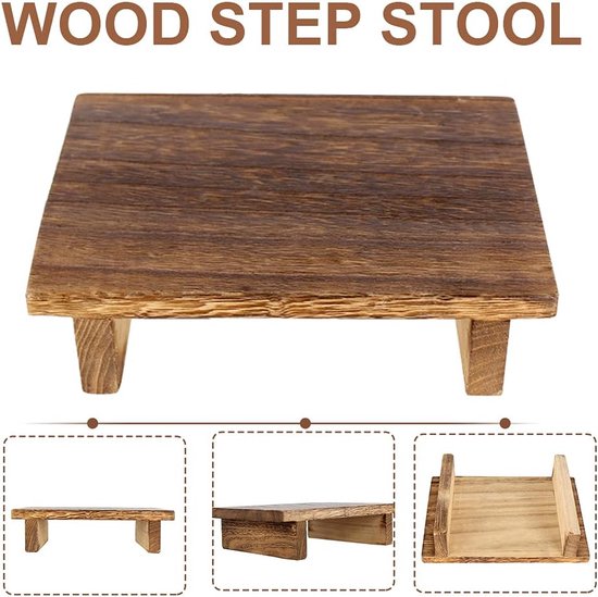 QLINDGK Houten opstapkruk voor kinderen en volwassenen, nachtkastje voetkruk voor hoge bedden, voetopstapkruk, groot oppervlak, ideaal voor keuken, slaapkamer, woonkamer, badkamer, 25,5 x 18,5 cm