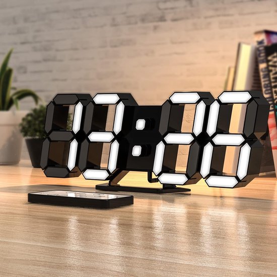 Horloge LED 3D Réveil de bureau Horloge murale avec télécommande électronique 9,7 pouces Montres LED Snooze Modèle Température Veilleuse Auto/Réglage de la luminosité