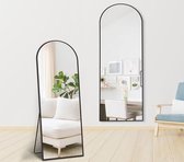 SensaHome Passpiegel - Minimalistische Design Wandspiegel - Staande Spiegel met Metalen Rand - Zwart - Modern - Kleedkamer Spiegel/ Badkamerspiegel - 160x60x4 CM