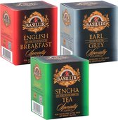 Een set klassieke theesoorten in zakjes - Earl Grey, Sencha, Engels ontbijt, 3x10 zakjes