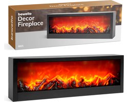Bewello - Mobiele Elektrische Sfeerhaard voor op een schouw of tafel - Open Haard met LED-vlameffect - werkt op batterij of USB- 60 x 10 x 20 cm