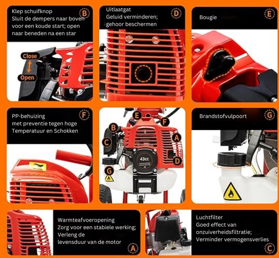 Blithe- Veegmachine - Borstelmachine - Schrobmachine - Benzine Motorbezem Veegmachine - 60Cm Veeg Rol - 43CC - 1,7Pk — afbeelding 4