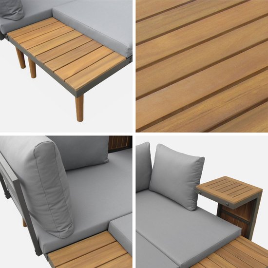 sweeek - Salon modulable, sao paulo, aluminium et acacia, 4 places 140 x 68 x 65cm