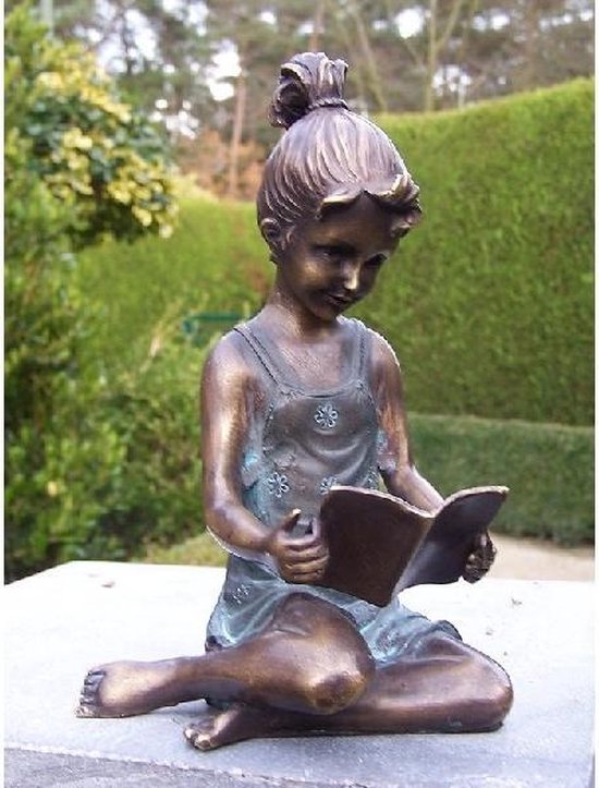 Tuinbeeld - bronzen beeld - Lezend meisje - Bronzartes - 18 cm hoog