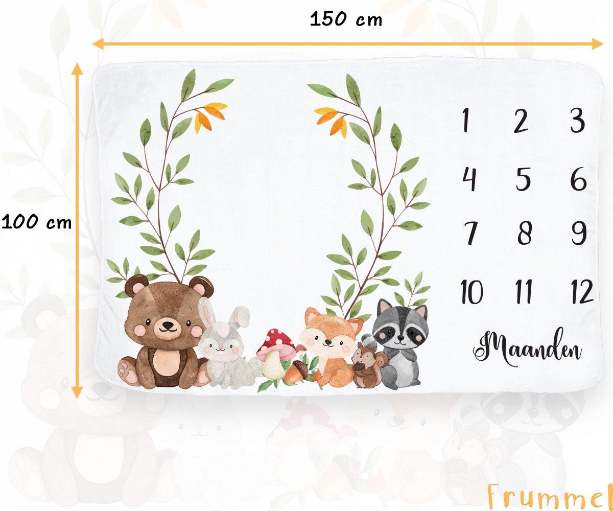 Frummel Mijlpaaldeken ‘Beestenboel’ – Milestone deken – Mijlpaal baby – Kraamcadeau Jongen – Kraamcadeau Meisje – Baby Shower Cadeau – Baby Cadeau – Mijlpaaldeken in het Nederlands – 100 x 150 cm – foto 5
