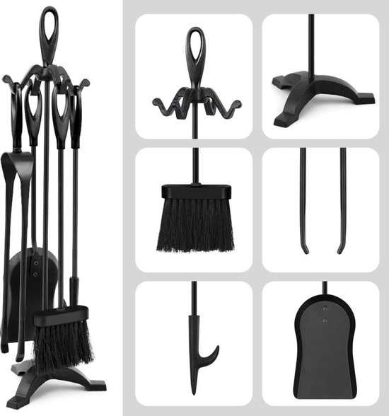 Kingson 4-delig haardbestek Zwart Haardgereedschapset voor Log Branders, Inclusief Pook, Borstel & Schep Log Brander Accessoires Kingson 4-delig haardbestek Zwart Haardgereedschapset voor Log Branders, Inclusief Pook, Borstel & Schep Log Brander Accessoires