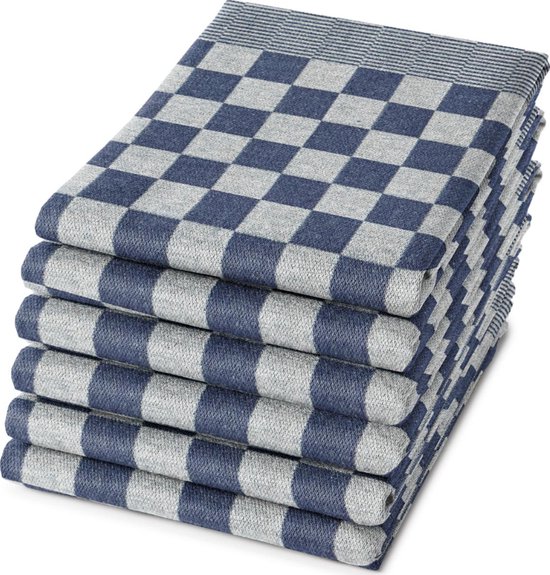 Dromtextiel Set de Essuies de vaisselle Restauration Blauw Wit - 6x Pièces 65x65cm - Qualité Restauration à Séchage Rapide Haute Qualité Contrôlée