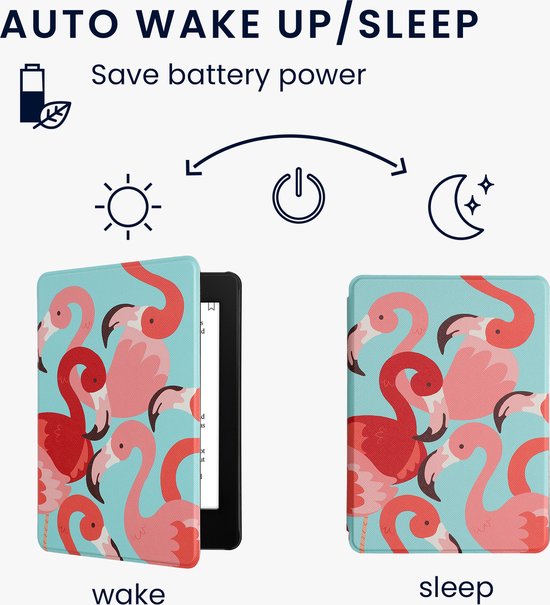 kwmobile e-reader hoesje geschikt voor Amazon Kindle Paperwhite 11. Generation 2021 hoes - E reader flip case met magnetische sluiting - Ereader cover - Flamingo's design in roze / poederroze / rood van kwmobile — afbeelding 4