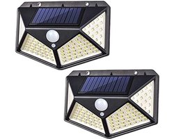 Merkloos IBBO Shop - 2 Stuks Solar Buitenlamp met Bewegingssensor - Wandlamp met Sensor - Zonne-energie - 100 LED's - IP65 - Zwart - Buitenverlichting - Tuinlamp