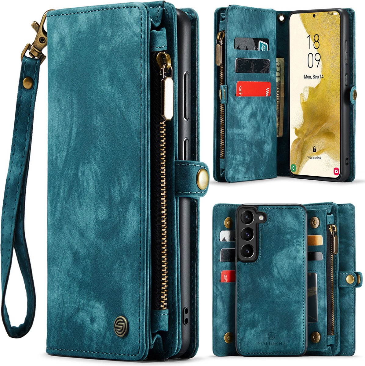 Geschikt Voor Samsung Galaxy S24 Hoesje Wallet - Solidenz Wallet Case S24 - Telefoon hoesje S24 - Portemonnee hoesje S24 - 2 in 1 Hoes - Uitneembare Backcover - Blauw