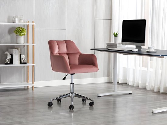 Chaise de bureau - Velours - Rose - Hauteur réglable - PEGA L 59 cm x H 86 cm x P 60 cm