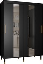 Zweefdeurkast met spiegel Kledingkast met 2 schuifdeuren Garderobekast slaapkamerkast Kledingstang met planken | elegante kledingkast, glamoureuze stijl (LxHxP): 150x208x62 cm - CAPS POL (Zwart, 150 cm)