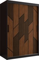 Zweefdeurkast Kledingkast met 2 schuifdeuren Garderobekast slaapkamerkast Kledingstang met planken (LxHxP): 120x200x62 cm - SEMELE I (Zwart + houtpatroon met geometrische lijnen, 120) met lades