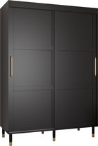 Zweefdeurkast Kledingkast met 2 schuifdeuren Garderobekast slaapkamerkast Kledingstang met planken | elegante kledingkast, glamoureuze stijl (LxHxP): 150x208x62 cm - CAPS R1 (Zwart, 150 cm)