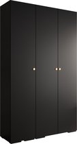 Opbergkast Kledingkast met 3 draaideuren Garderobekast slaapkamerkast Kledingstang met planken | Gouden Handgrepen, elegante kledingkast, glamoureuze stijl (LxHxP): 150x237x47 cm - IVONA 2 (Zwart, 150 cm)
