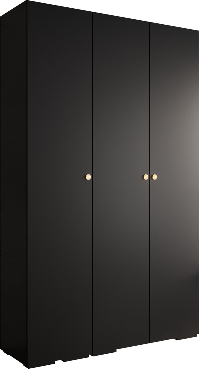 AJE Meubles B.V. Opbergkast Kledingkast met 3 draaideuren Garderobekast slaapkamerkast Kledingstang met planken | Gouden Handgrepen, elegante kledingkast, glamoureuze stijl (LxHxP): 150x237x47 cm - IVONA 2 (Zwart, 150 cm)