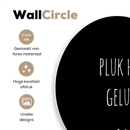 Wall Circle - Wall Circle Inside - Citation - Geluk - Zwart - Wit - Coeur - ⌀ 60 cm - Décoration murale - Peintures Ronds - Cadeau Saint Valentin