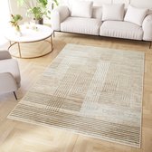 Tapiso Crystal Vloerkleed Beige Creme Lijnen 3D Effect Tapijt Maat- 200x300